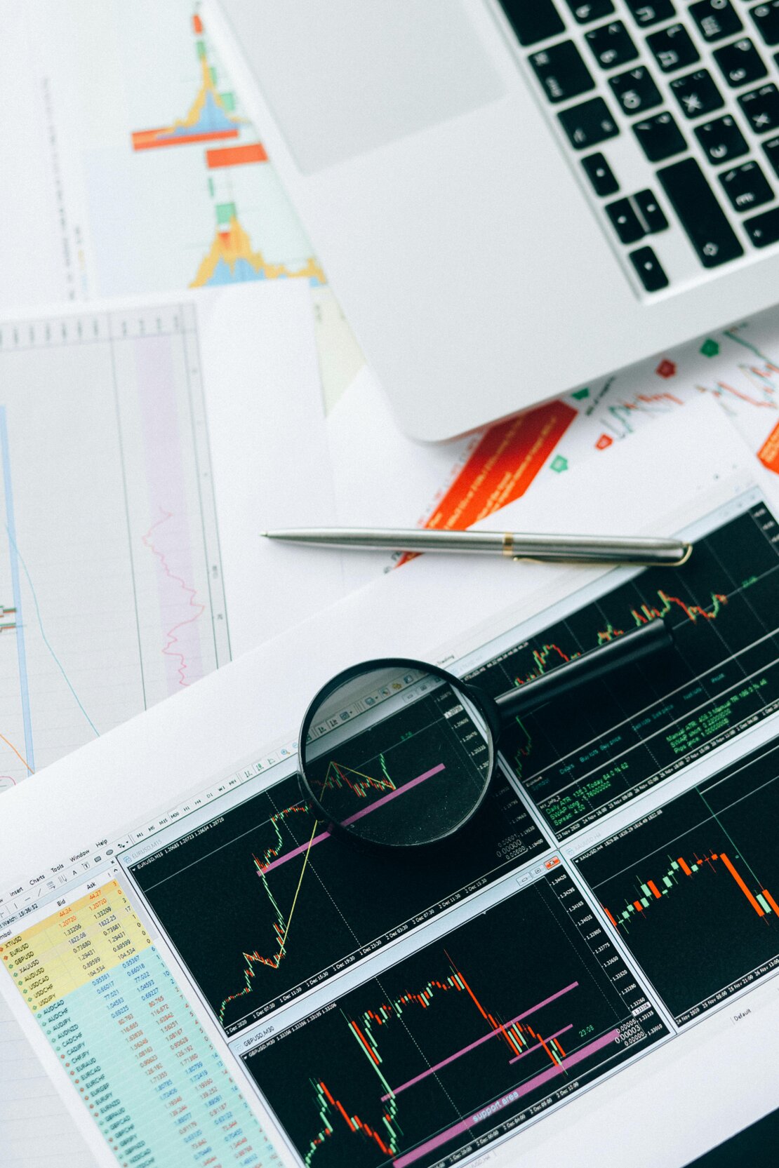 Equipo de análisis financiero revisando gráficos